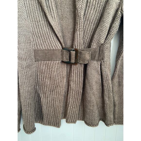 Soft Surroundings Belted Cardigan Sweater Womens Medium Brown Wool Blend Western - Picture 3 of 7